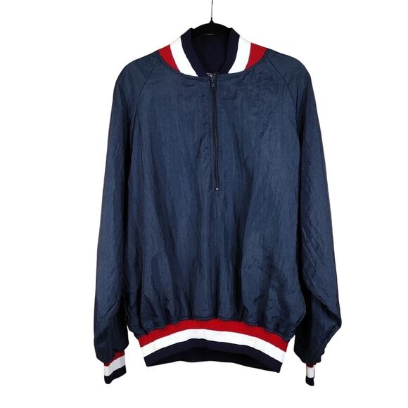 Honig's Navy Blue Red White Striped Patriotic Bomber Sport Men's Baseball Jacket - Picture 1 of 8